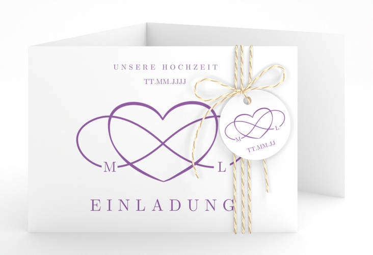 Hochzeitseinladung Infinity A6 Doppel-Klappkarte lila hochglanz