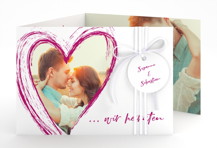 Hochzeitseinladung Liebe A6 Doppel-Klappkarte pink