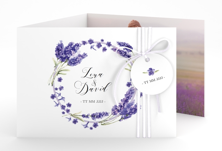 Hochzeitseinladung Lavendel A6 Doppel-Klappkarte