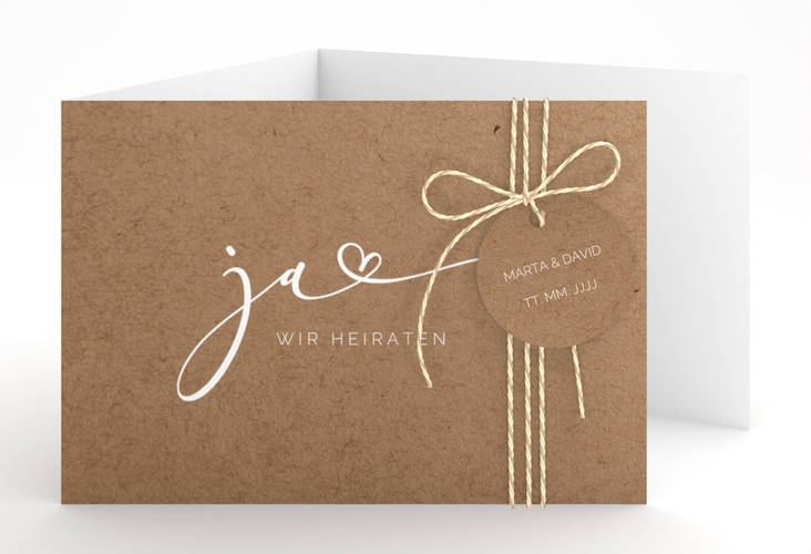 Hochzeitseinladung Jawort A6 Doppel-Klappkarte Kraftpapier hochglanz modern minimalistisch mit veredelter Aufschrift