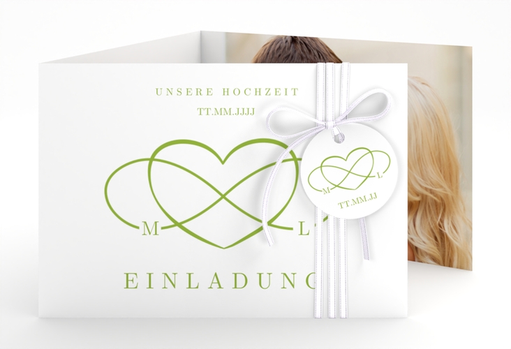 Hochzeitseinladung Infinity A6 Doppel-Klappkarte gruen hochglanz
