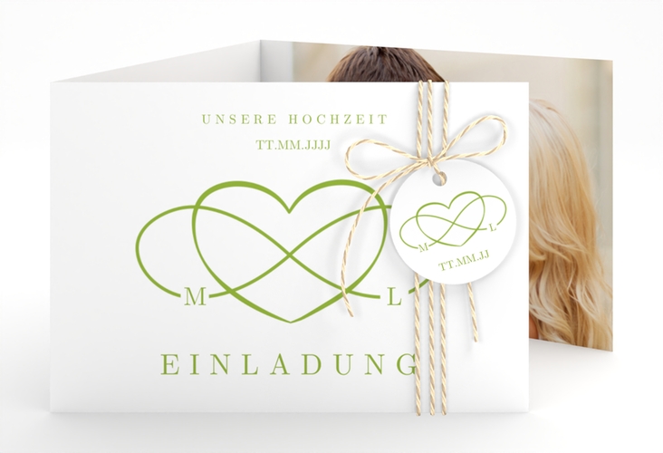 Hochzeitseinladung Infinity A6 Doppel-Klappkarte gruen hochglanz