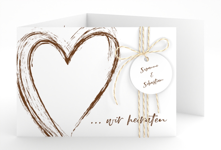 Hochzeitseinladung Liebe A6 Doppel-Klappkarte braun hochglanz