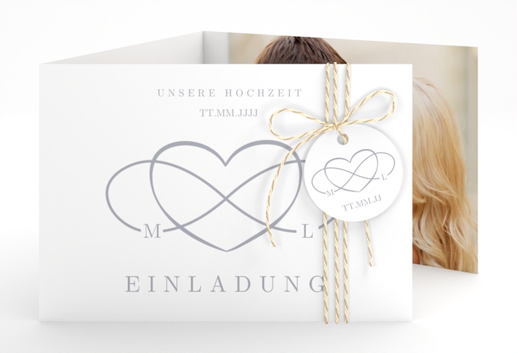 Hochzeitseinladung Infinity A6 Doppel-Klappkarte grau