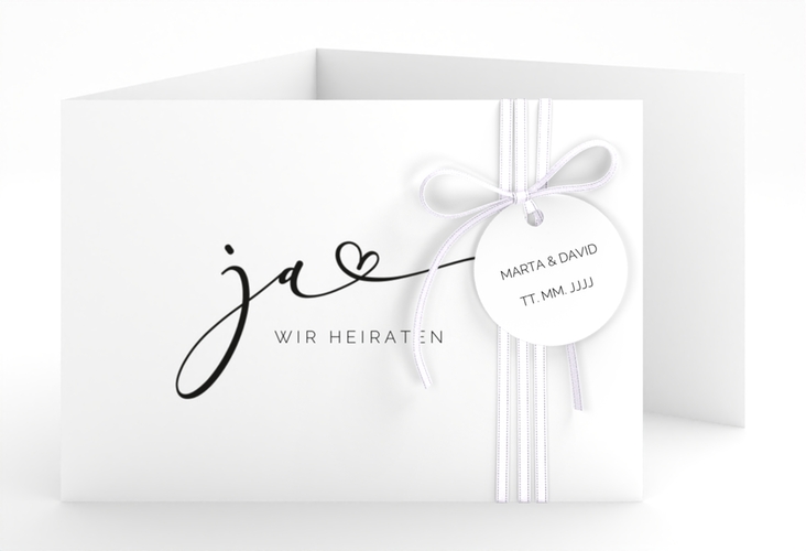 Hochzeitseinladung Jawort A6 Doppel-Klappkarte weiss hochglanz modern minimalistisch mit veredelter Aufschrift