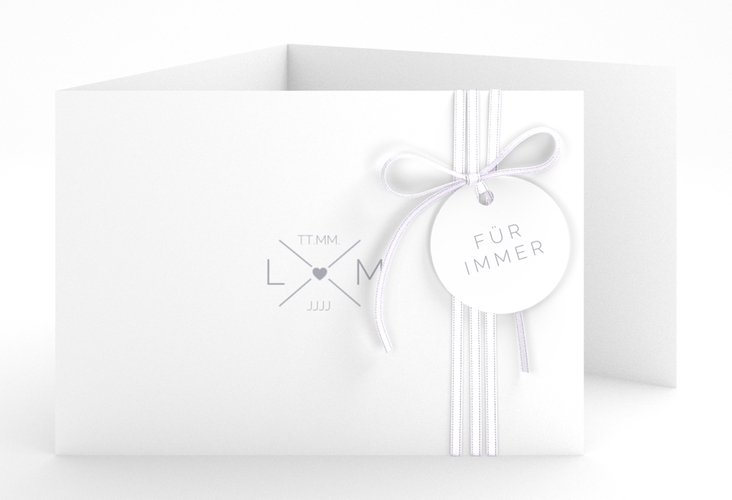 Hochzeitseinladung Initials A6 Doppel-Klappkarte grau mit Initialen im minimalistischen Design