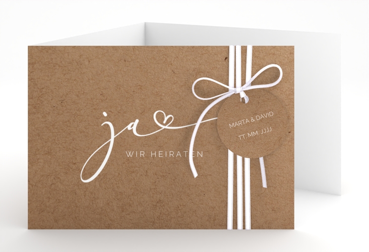 Hochzeitseinladung Jawort A6 Doppel-Klappkarte Kraftpapier hochglanz modern minimalistisch mit veredelter Aufschrift