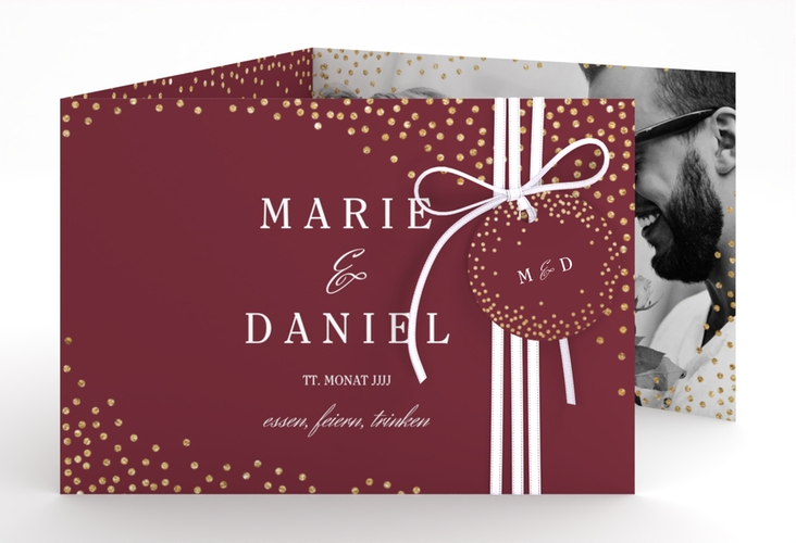 Hochzeitseinladung Glitter A6 Doppel-Klappkarte rot