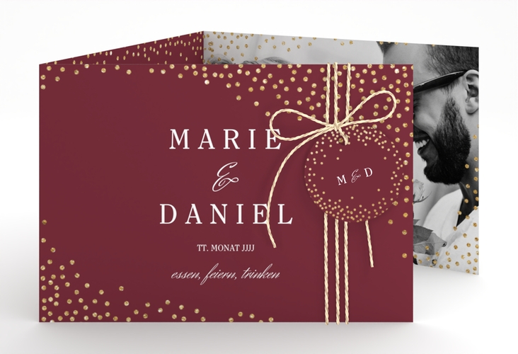 Hochzeitseinladung Glitter A6 Doppel-Klappkarte rot