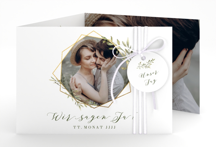 Hochzeitseinladung Acacia A6 Doppel-Klappkarte weiss hochglanz