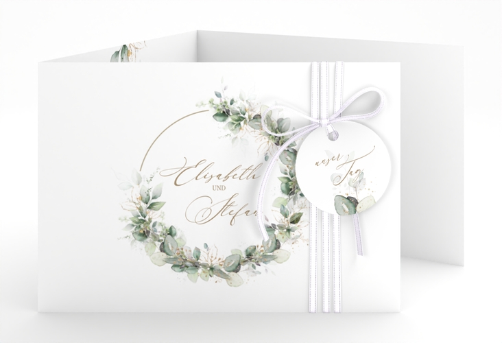 Hochzeitseinladung Selvatica A6 Doppel-Klappkarte weiss hochglanz mit Eukalyptus-Kranz