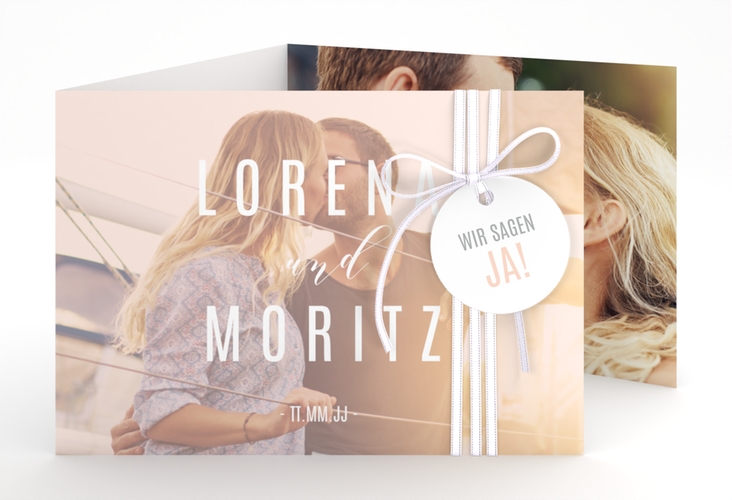 Hochzeitseinladung Memory A6 Doppel-Klappkarte rosa