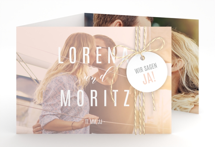 Hochzeitseinladung Memory A6 Doppel-Klappkarte rosa