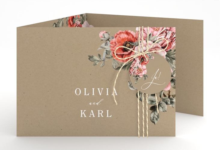 Hochzeitseinladung Grazioso A6 Doppel-Klappkarte Kraftpapier modern mit Mohnblumen und Rosen
