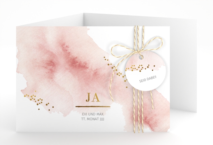Hochzeitseinladung Pastell A6 Doppel-Klappkarte rosa hochglanz