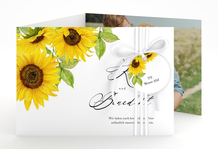 Hochzeitseinladung Sonnenblume A6 Doppel-Klappkarte