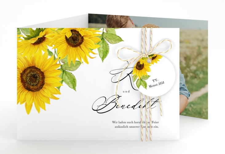 Hochzeitseinladung Sonnenblume A6 Doppel-Klappkarte