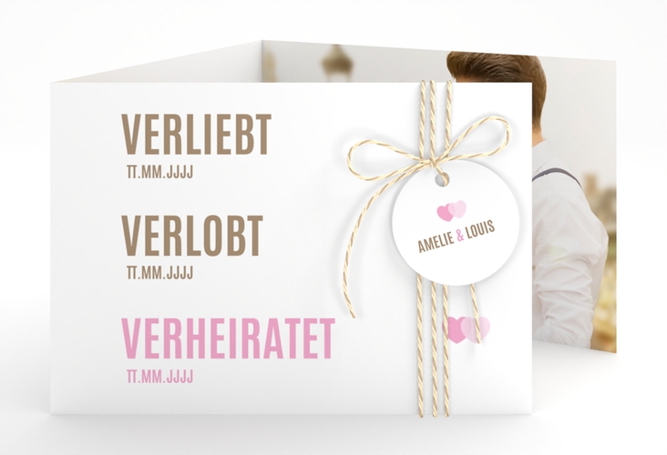 Hochzeitseinladung Couple A6 Doppel-Klappkarte rosa