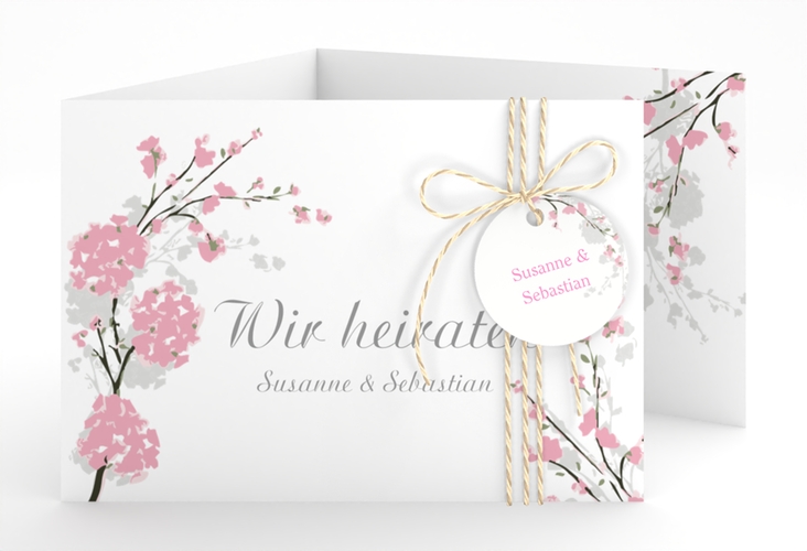 Hochzeitseinladung Salerno A6 Doppel-Klappkarte rosa hochglanz