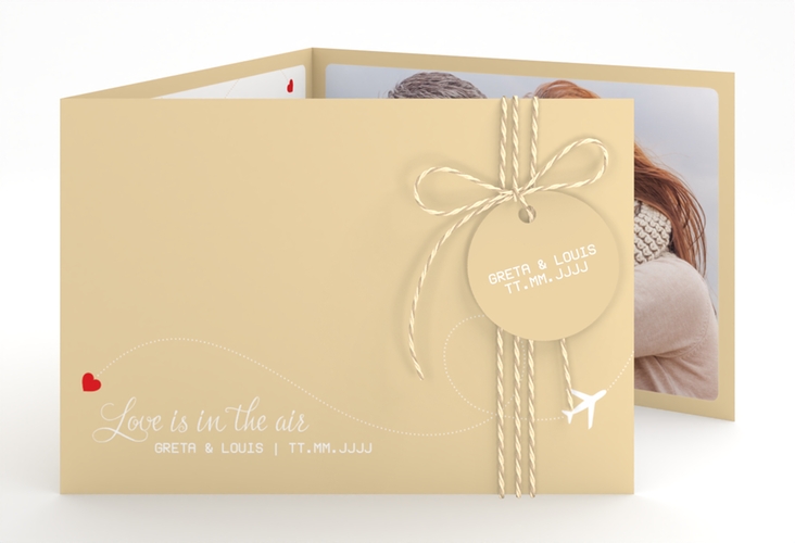 Hochzeitseinladung Weddingpass A6 Doppel-Klappkarte beige