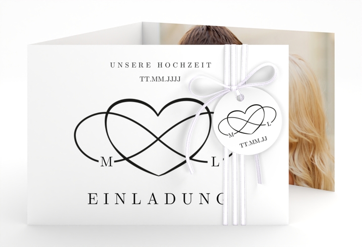 Hochzeitseinladung Infinity A6 Doppel-Klappkarte schwarz