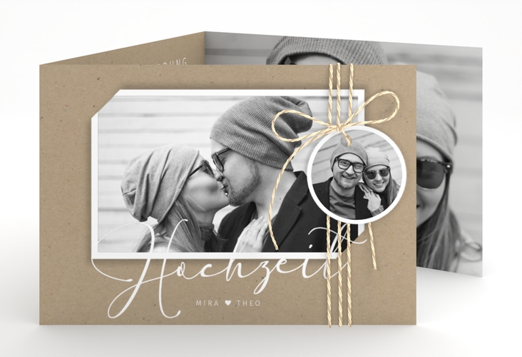 Hochzeitseinladung Crafty A6 Doppel-Klappkarte hochglanz mit Schwarzweiß-Foto