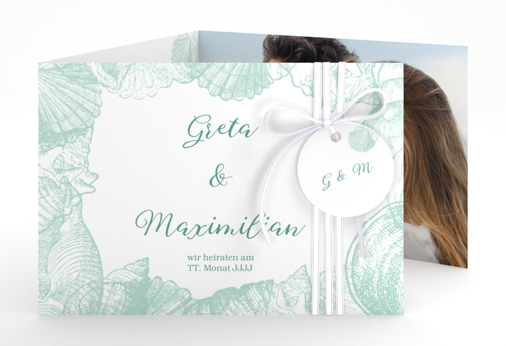 Hochzeitseinladung Muschelreich A6 Doppel-Klappkarte mint