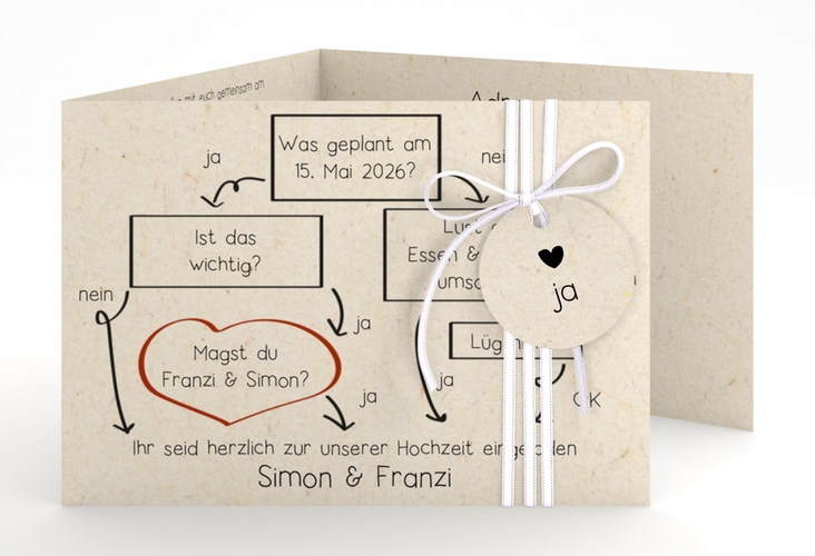 Hochzeitseinladung Entscheidung A6 Doppel-Klappkarte beige