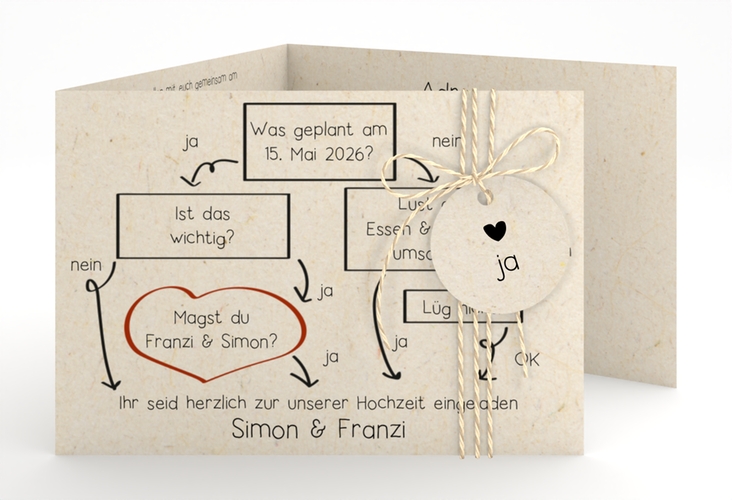 Hochzeitseinladung Entscheidung A6 Doppel-Klappkarte beige