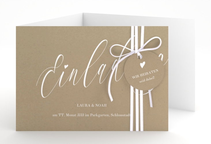 Hochzeitseinladung Kalligrafie A6 Doppel-Klappkarte hochglanz