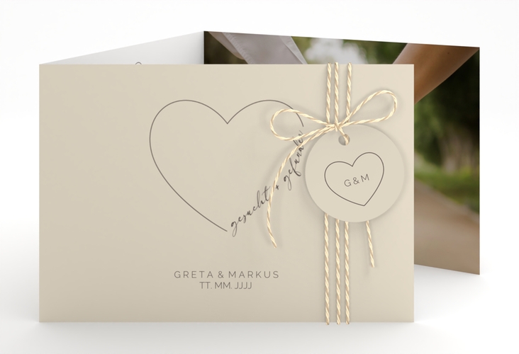 Hochzeitseinladung Lebenstraum A6 Doppel-Klappkarte beige hochglanz