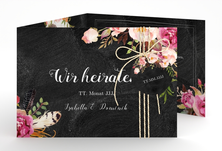 Hochzeitseinladung Flowers A6 Doppel-Klappkarte mit bunten Aquarell-Blumen