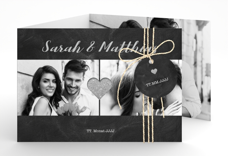 Hochzeitseinladung Sparkly A6 Doppel-Klappkarte grau hochglanz