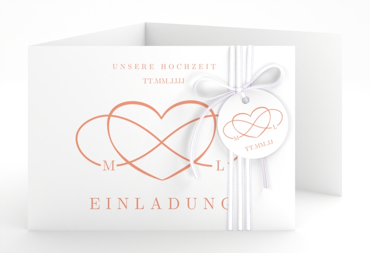 Hochzeitseinladung Infinity A6 Doppel-Klappkarte apricot