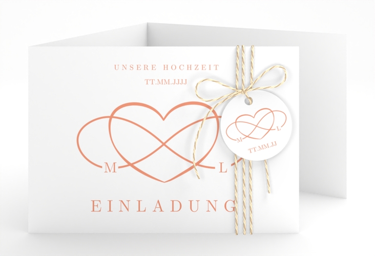 Hochzeitseinladung Infinity A6 Doppel-Klappkarte apricot