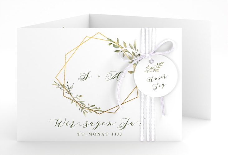 Hochzeitseinladung Acacia A6 Doppel-Klappkarte weiss hochglanz