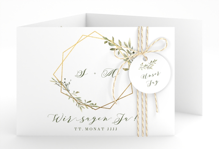 Hochzeitseinladung Acacia A6 Doppel-Klappkarte weiss hochglanz