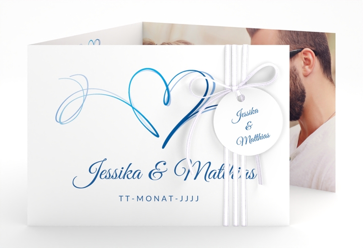 Hochzeitseinladung Envie A6 Doppel-Klappkarte blau hochglanz
