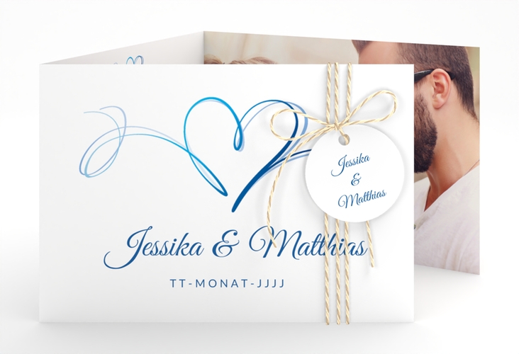 Hochzeitseinladung Envie A6 Doppel-Klappkarte blau hochglanz