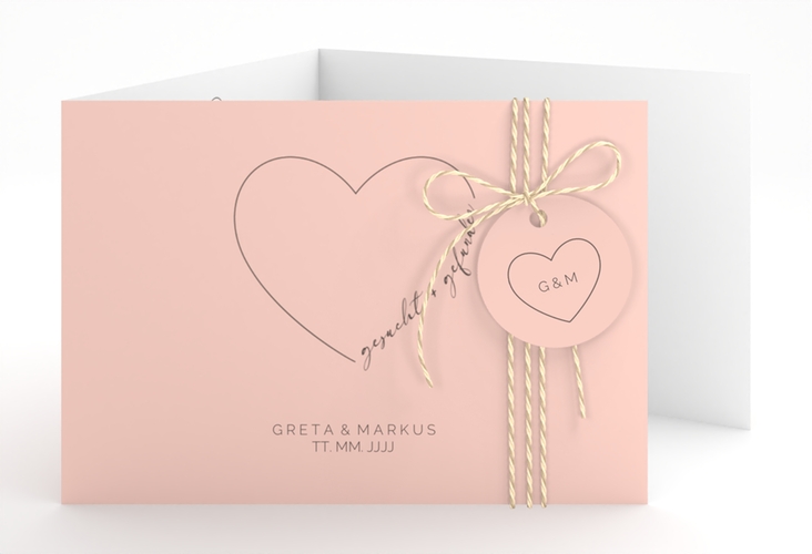 Hochzeitseinladung Lebenstraum A6 Doppel-Klappkarte rosa hochglanz