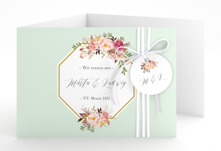 Hochzeitseinladung Prachtvoll A6 Doppel-Klappkarte mint hochglanz