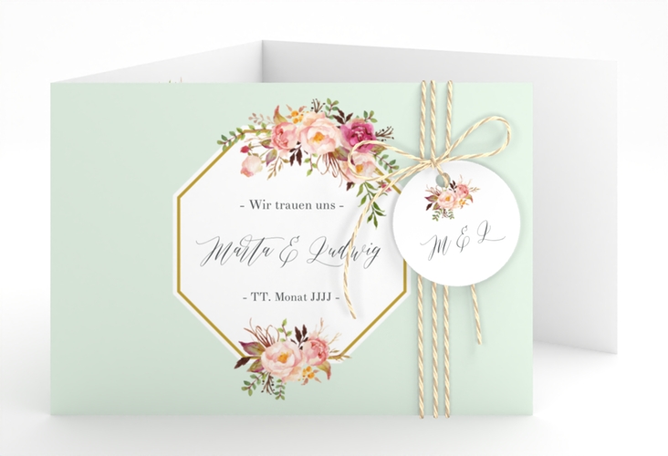 Hochzeitseinladung Prachtvoll A6 Doppel-Klappkarte mint hochglanz