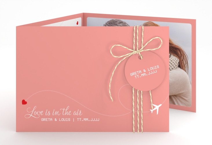 Hochzeitseinladung Weddingpass A6 Doppel-Klappkarte rosa