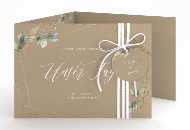 Hochzeitseinladung Greenish A6 Doppel-Klappkarte Kraftpapier hochglanz
