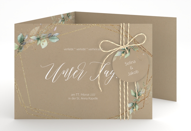 Hochzeitseinladung Greenish A6 Doppel-Klappkarte Kraftpapier hochglanz