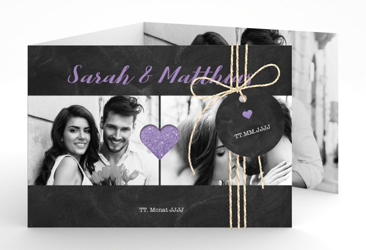 Hochzeitseinladung Sparkly A6 Doppel-Klappkarte lila hochglanz