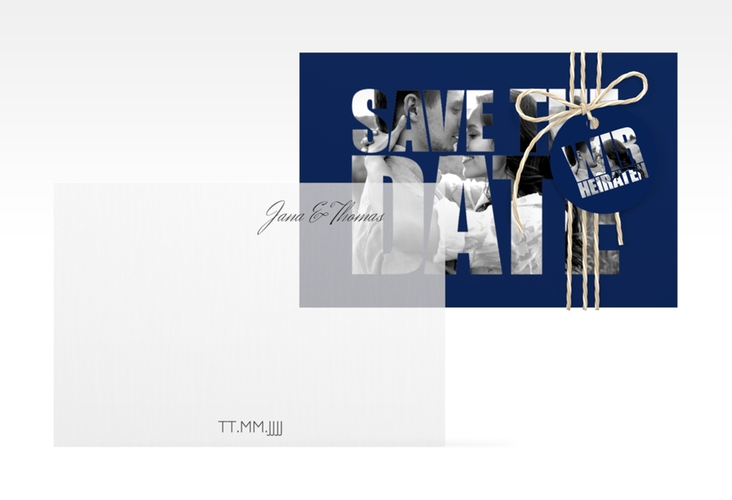 Save the Date Deckblatt Transparent Letters A6 Deckblatt transparent blau hochglanz