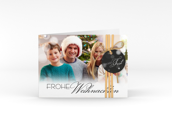 Weihnachtskarte Familienzeit A6 Klappkarte quer schwarz zum Personalisieren mit Familienfoto