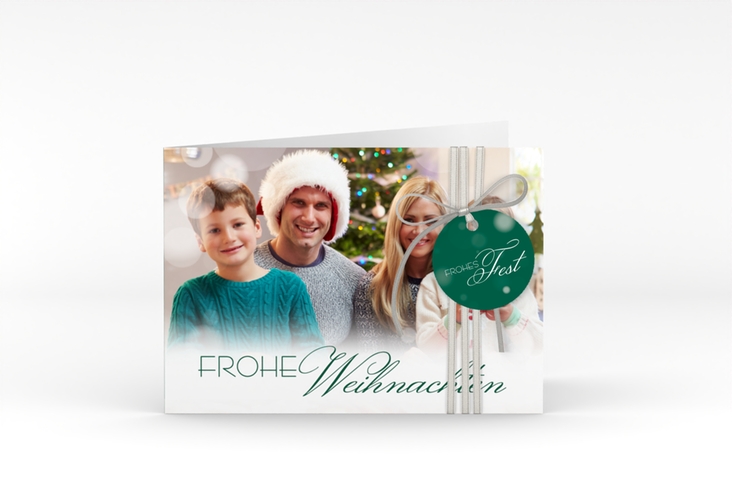 Weihnachtskarte Familienzeit A6 Klappkarte quer gruen zum Personalisieren mit Familienfoto