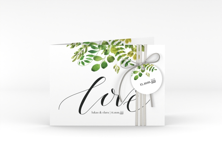 Hochzeitseinladung Botany A6 Klappkarte quer weiss hochglanz